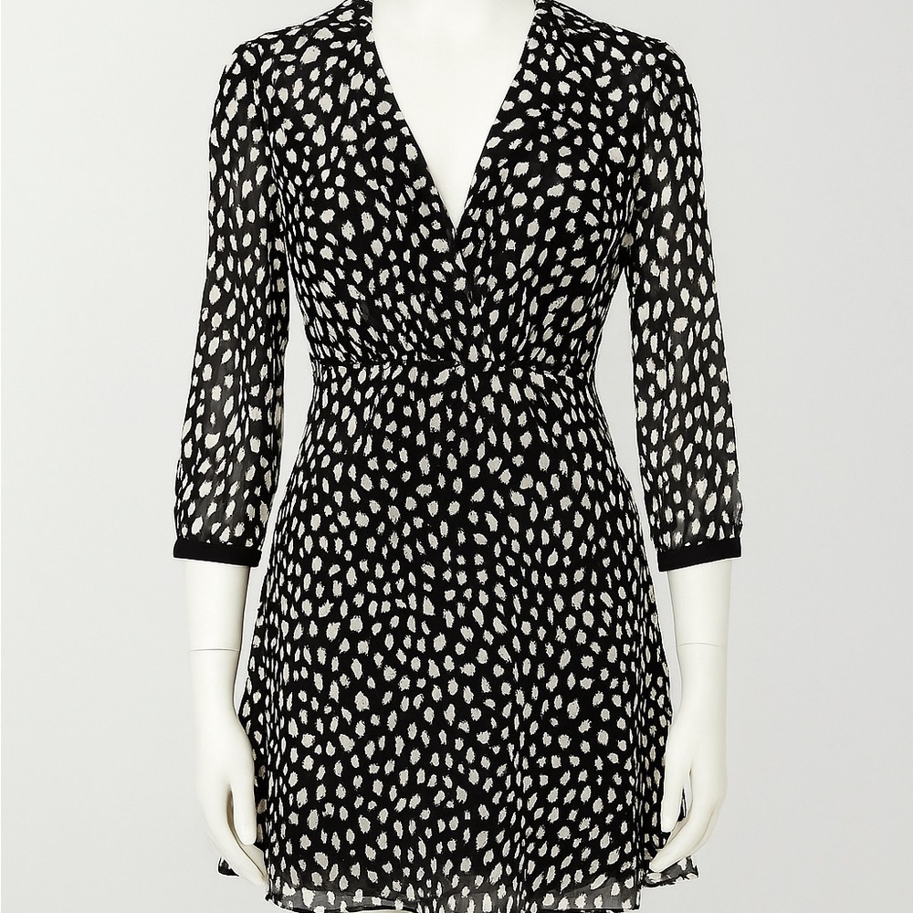 NWT The Kooples Grunge Leopard Stylish Black and White Long Sleeve Dress